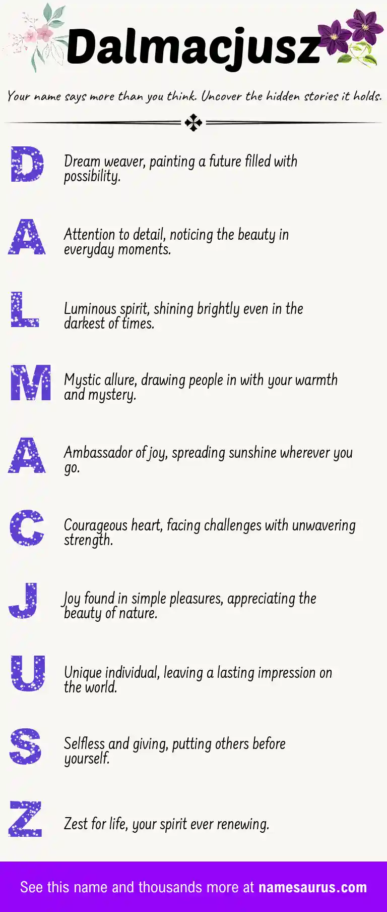 Acrostic poem about Dalmacjusz.