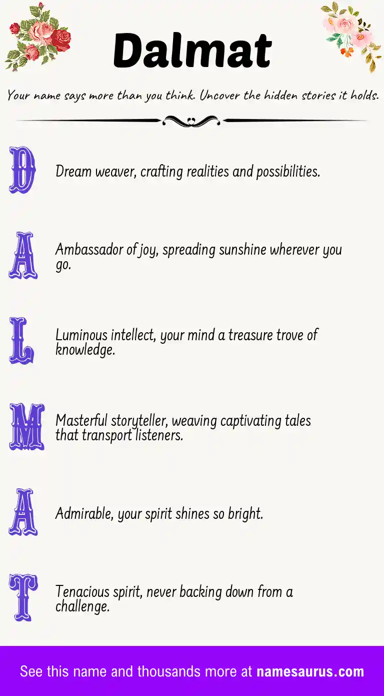 Acrostic poem about Dalmat.