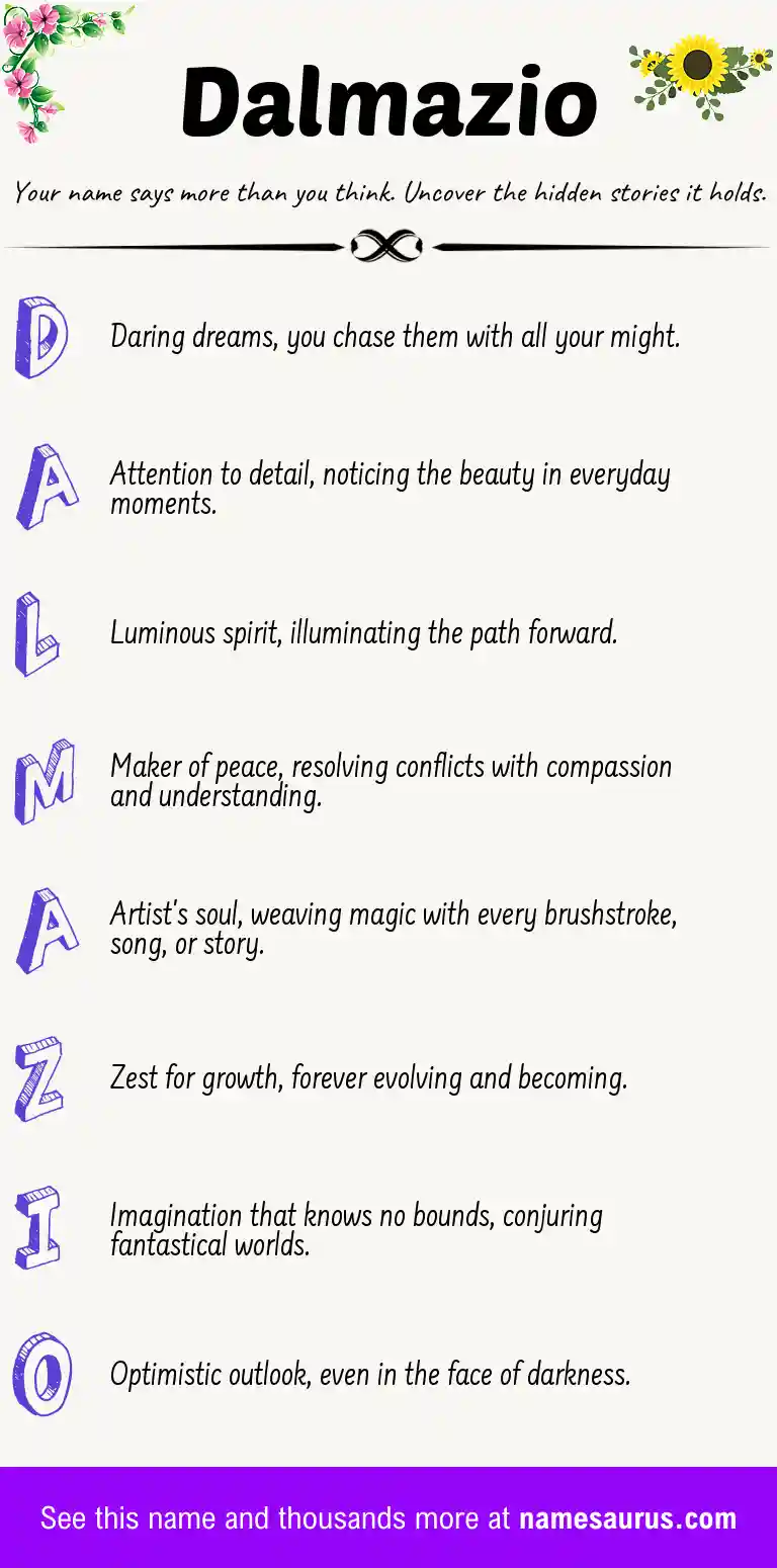 Acrostic poem about Dalmazio.