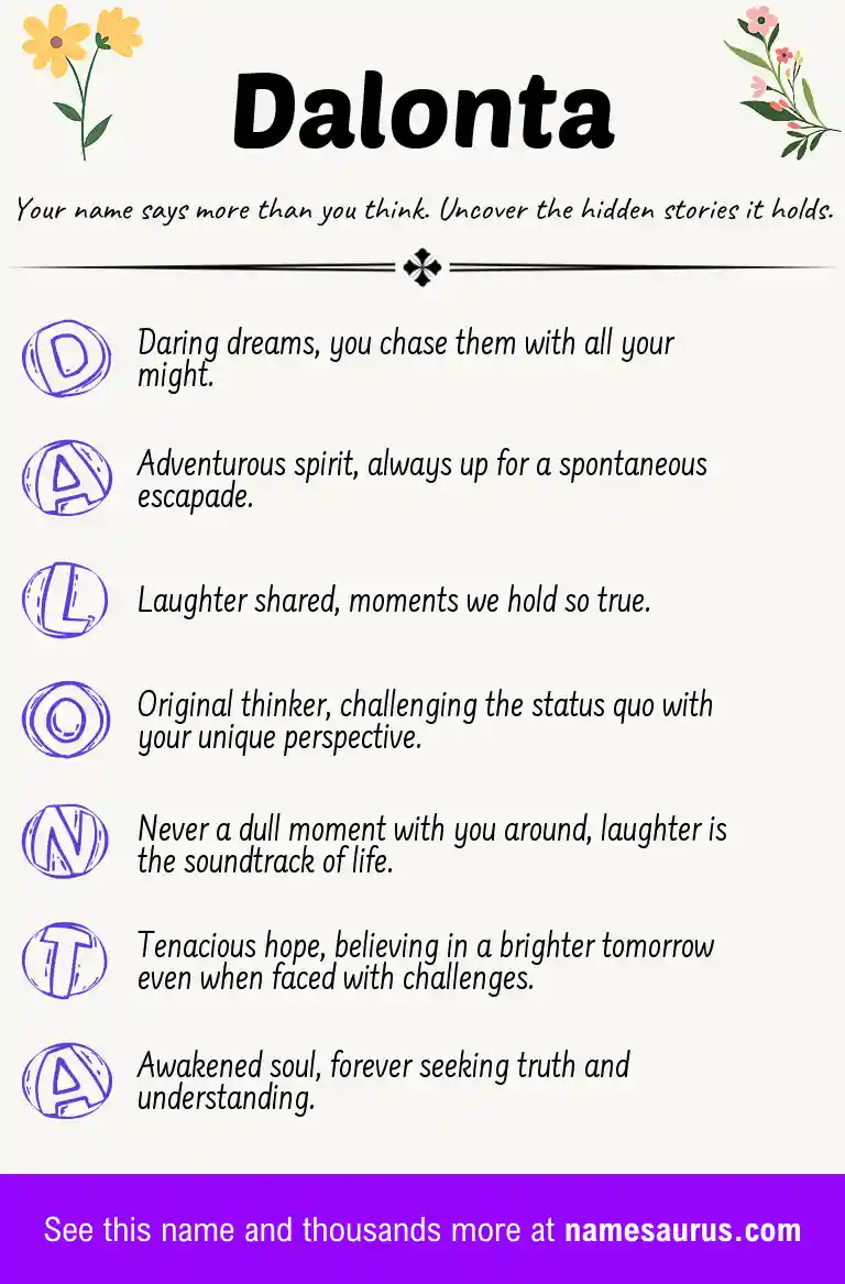 Acrostic poem about Dalonta.