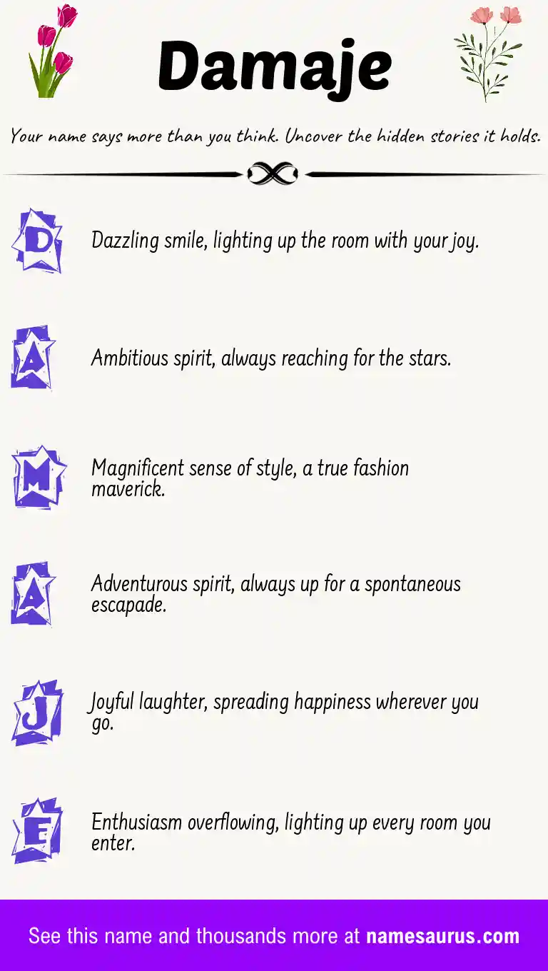 Acrostic poem about Damaje.