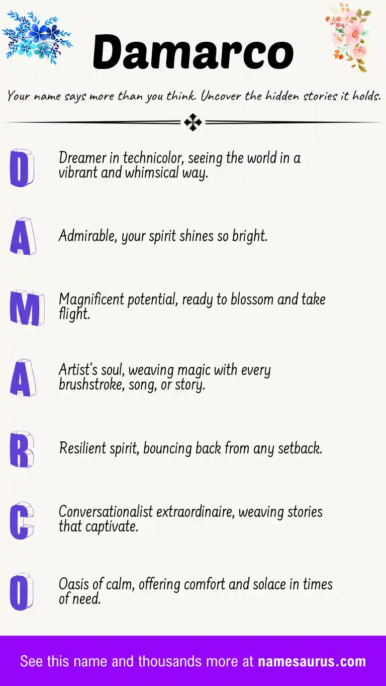 Acrostic poem about Damarco.