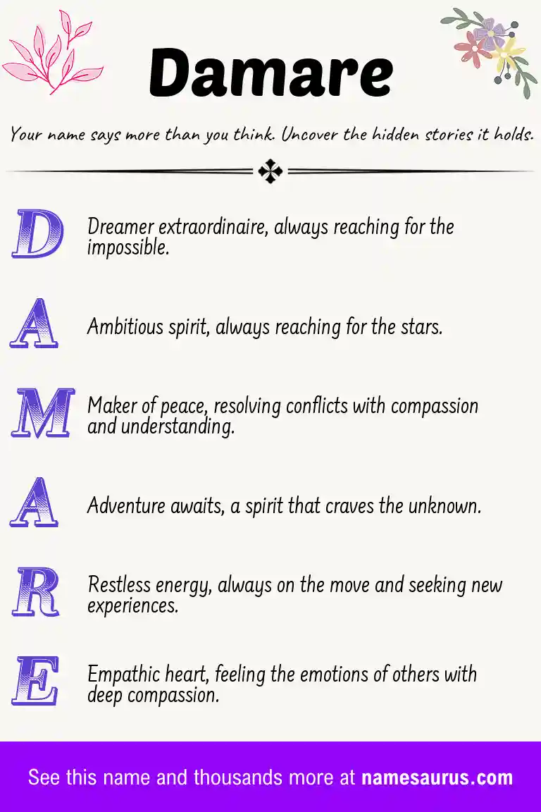 Acrostic poem about Damare.