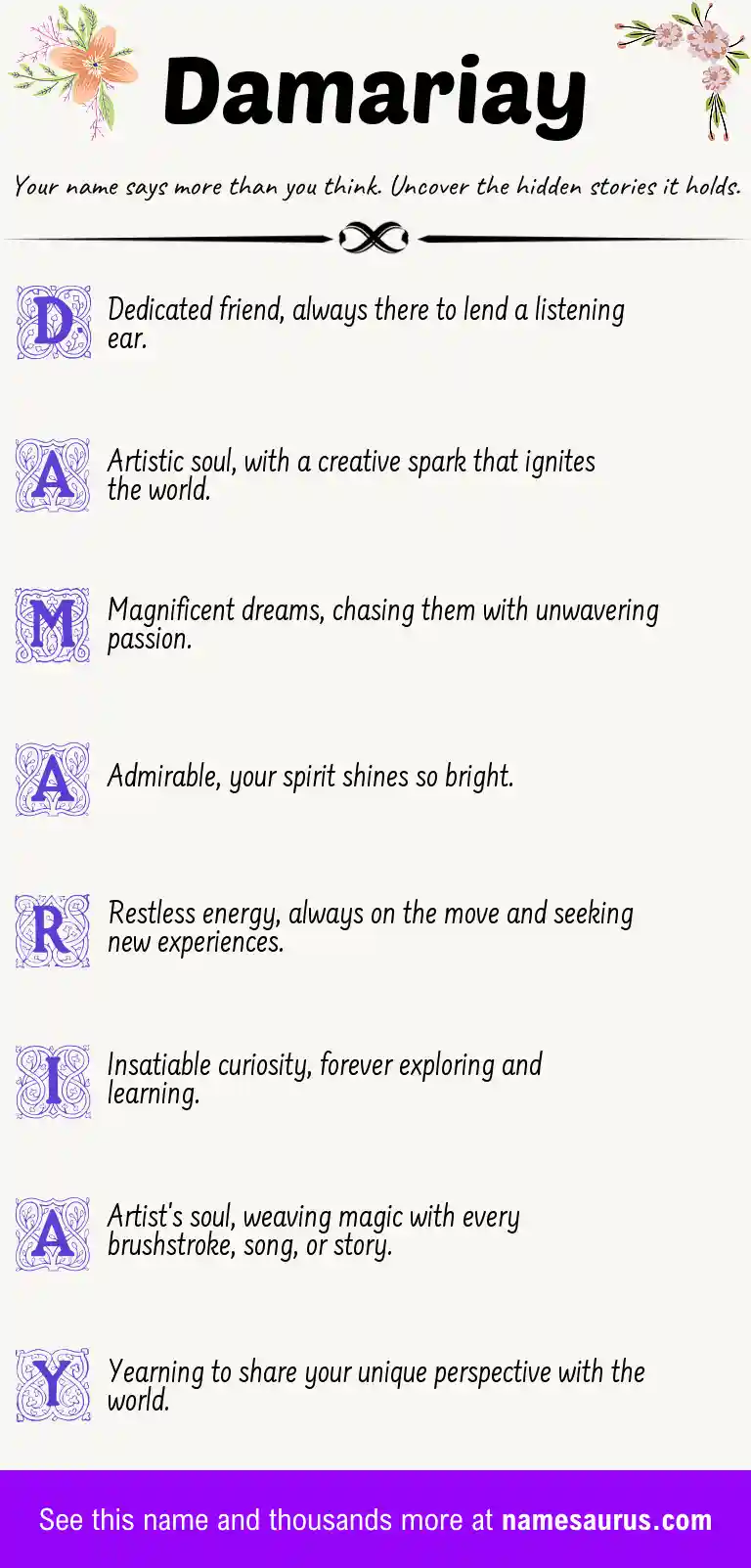 Acrostic poem about Damariay.