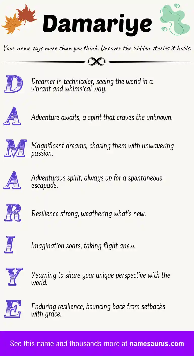 Acrostic poem about Damariye.