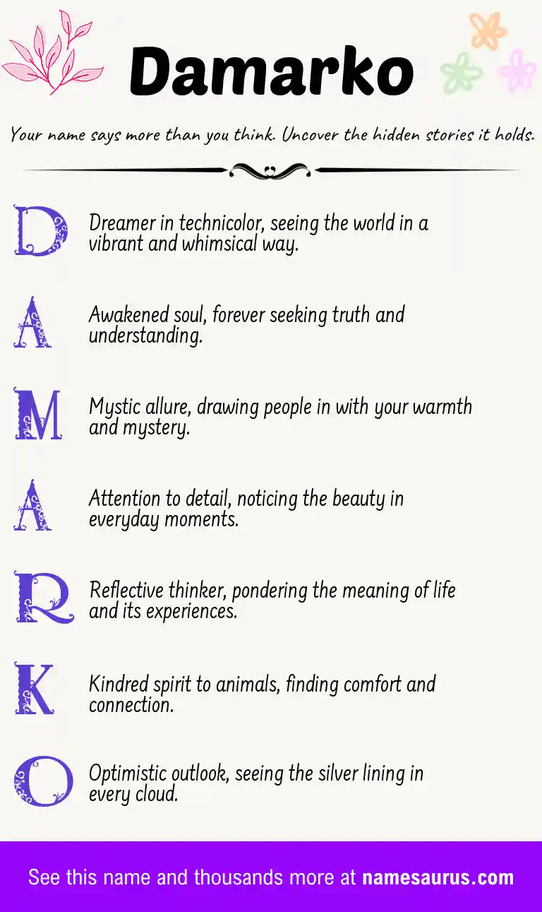 Acrostic poem about Damarko.