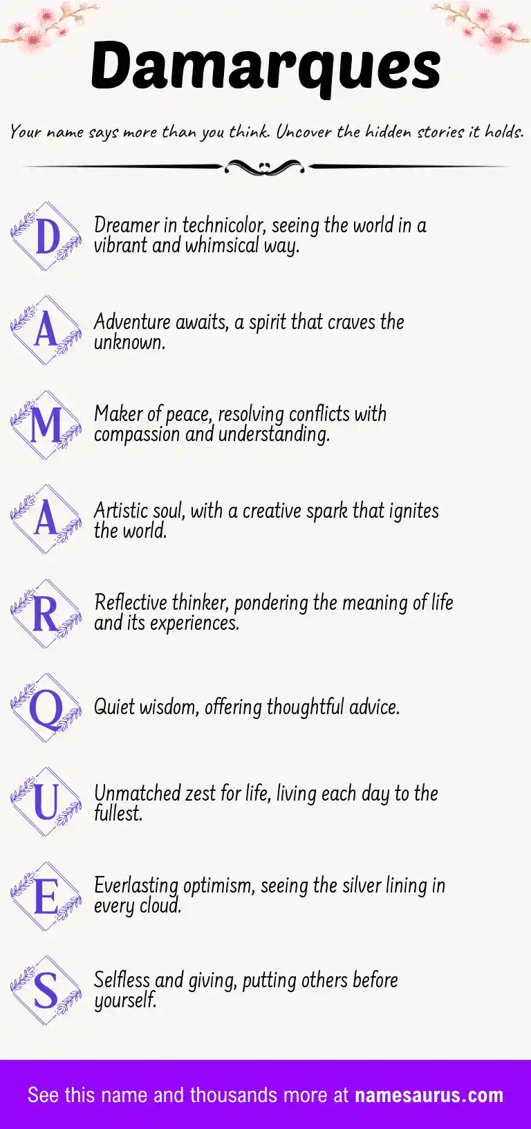 Acrostic poem about Damarques.