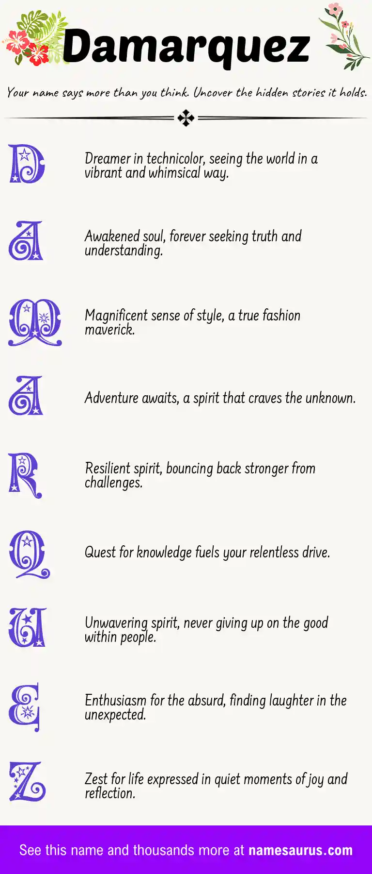 Acrostic poem about Damarquez.