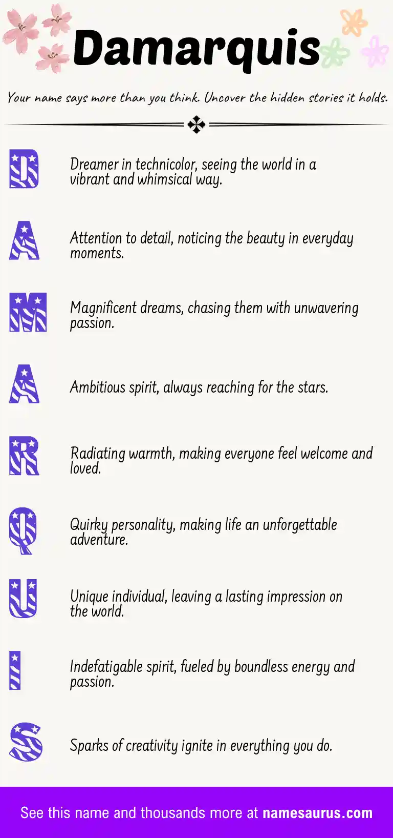 Acrostic poem about Damarquis.