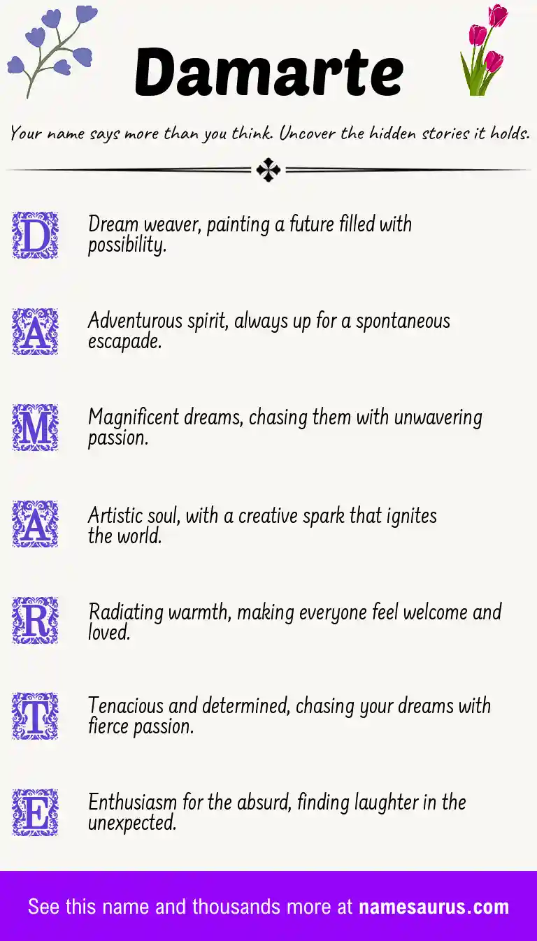Acrostic poem about Damarte.