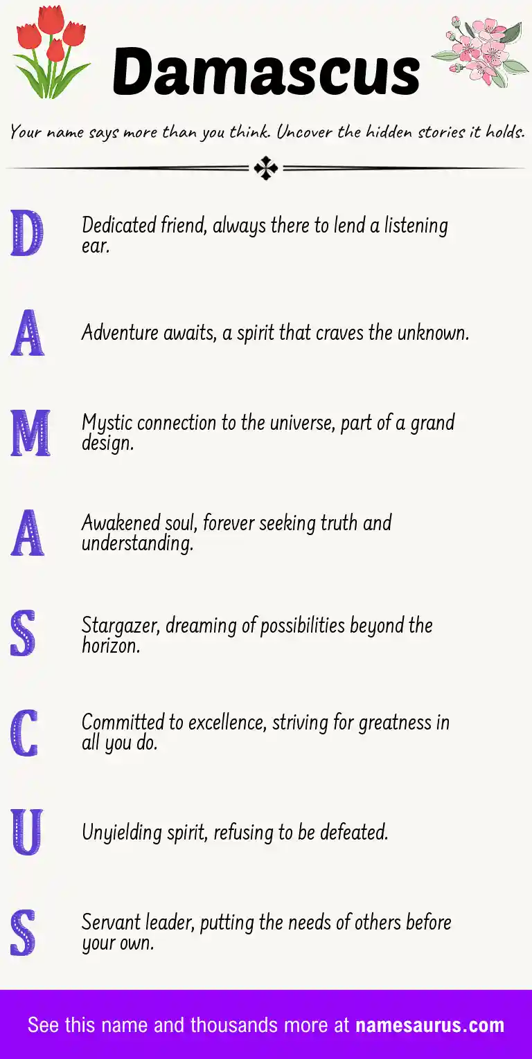 Acrostic poem about Damascus.