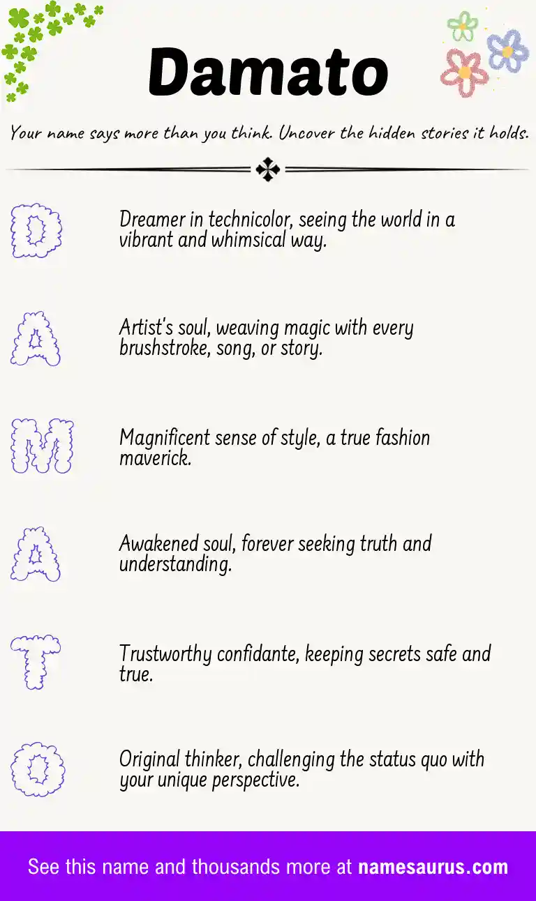 Acrostic poem about Damato.