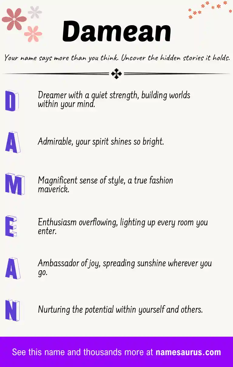 Acrostic poem about Damean.