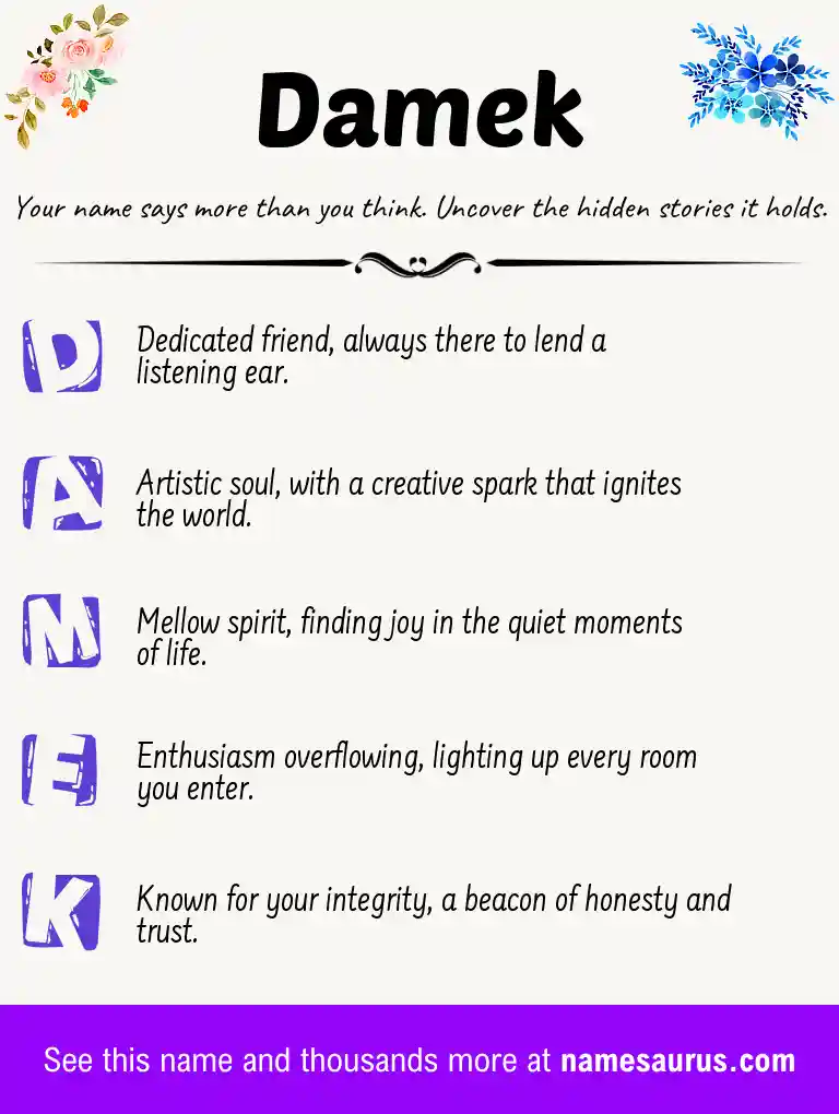 Acrostic poem about Damek.