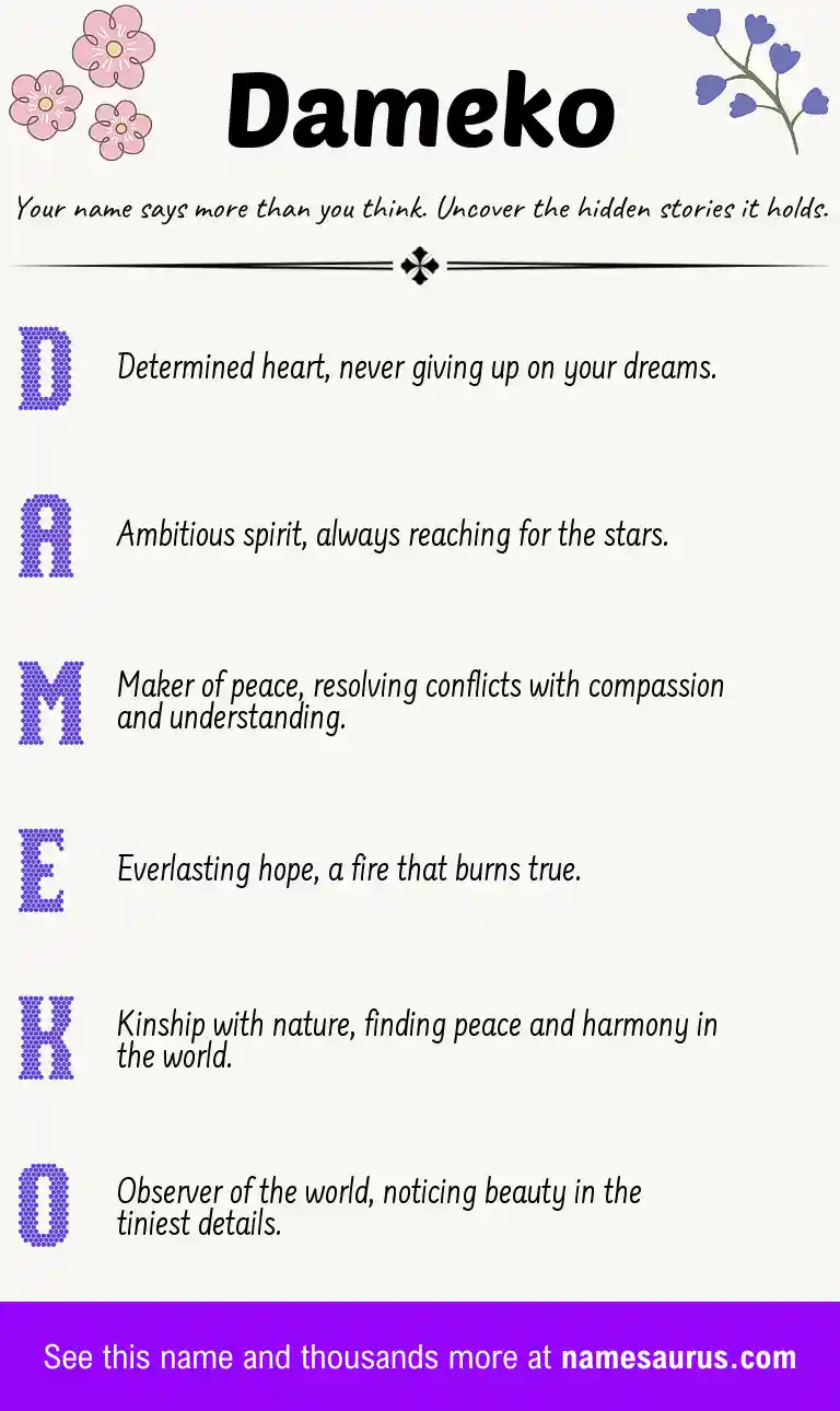 Acrostic poem about Dameko.