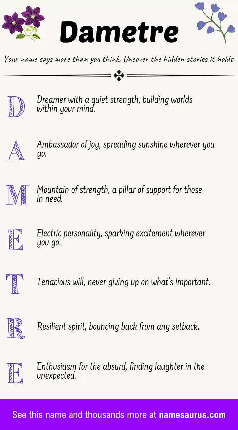 Acrostic poem about Dametre.