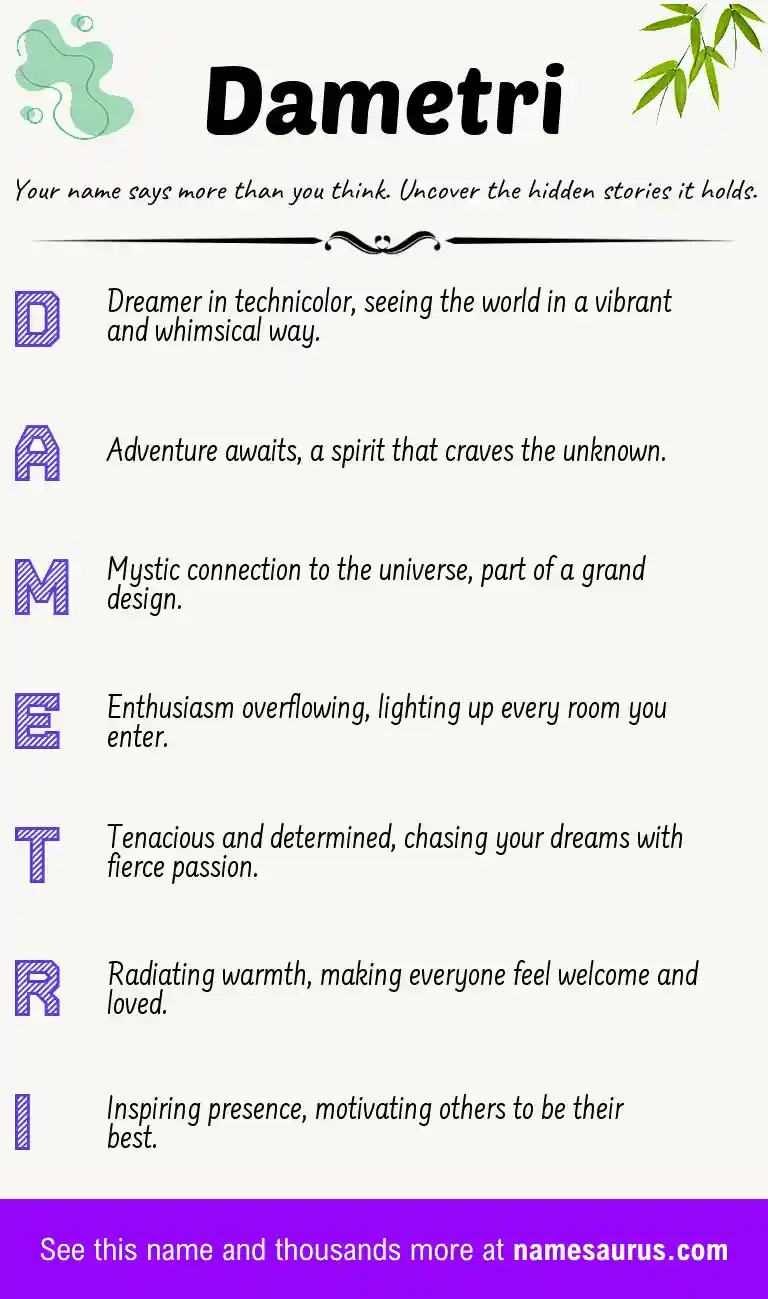 Acrostic poem about Dametri.