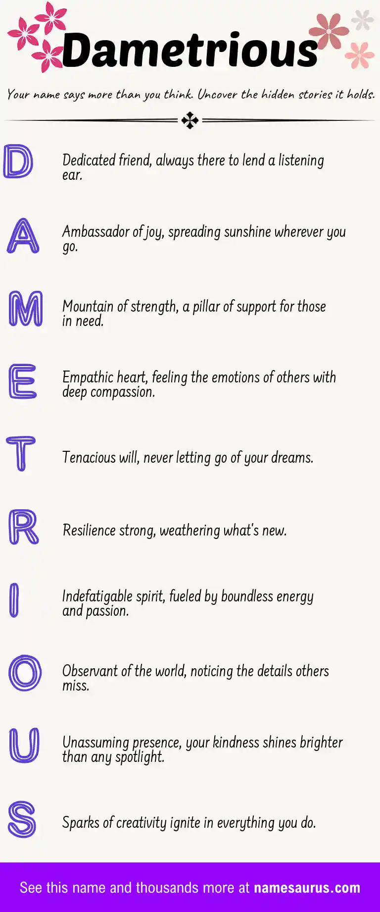 Acrostic poem about Dametrious.