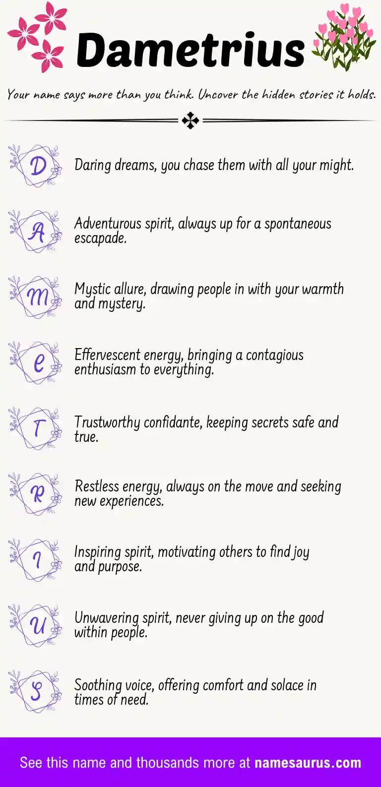 Acrostic poem about Dametrius.