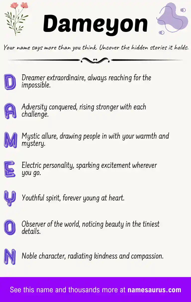 Acrostic poem about Dameyon.