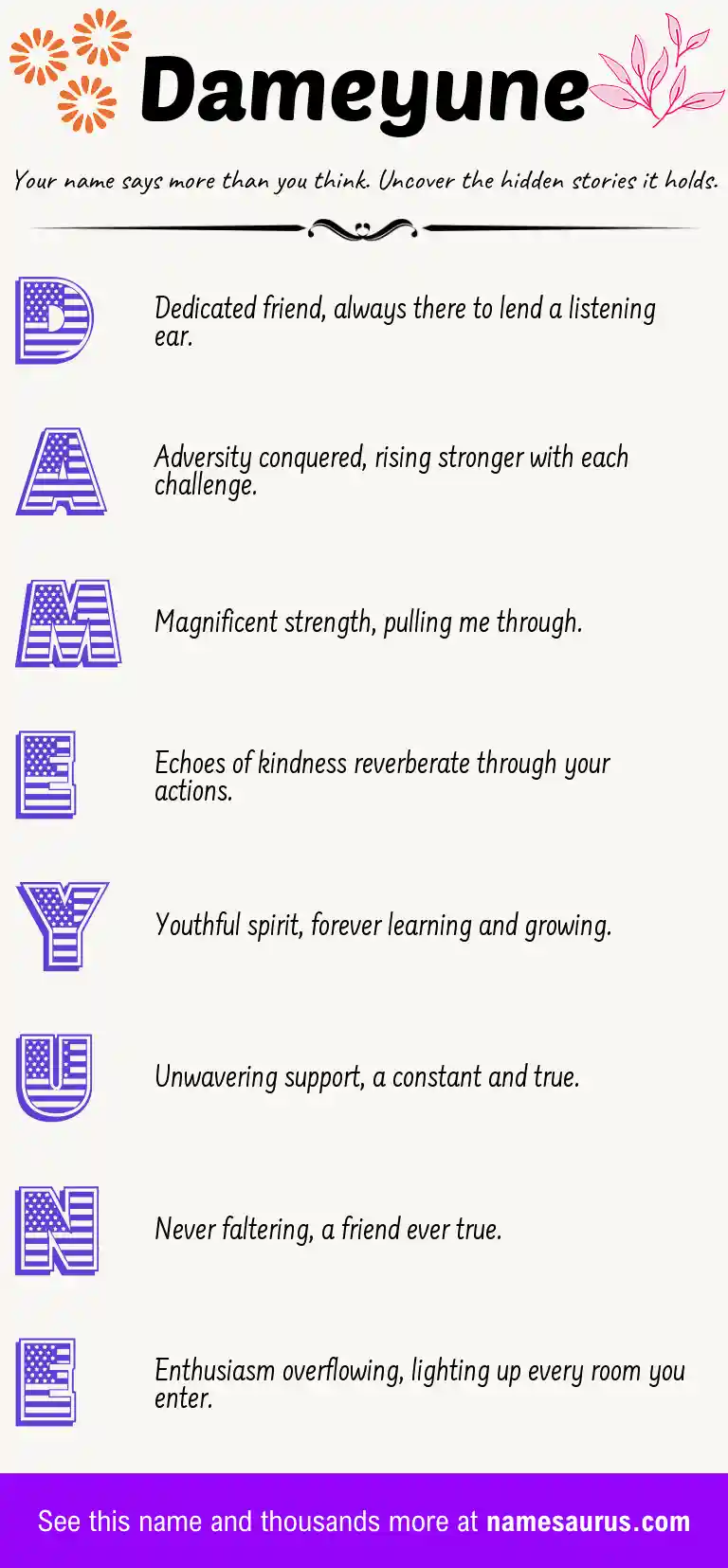 Acrostic poem about Dameyune.