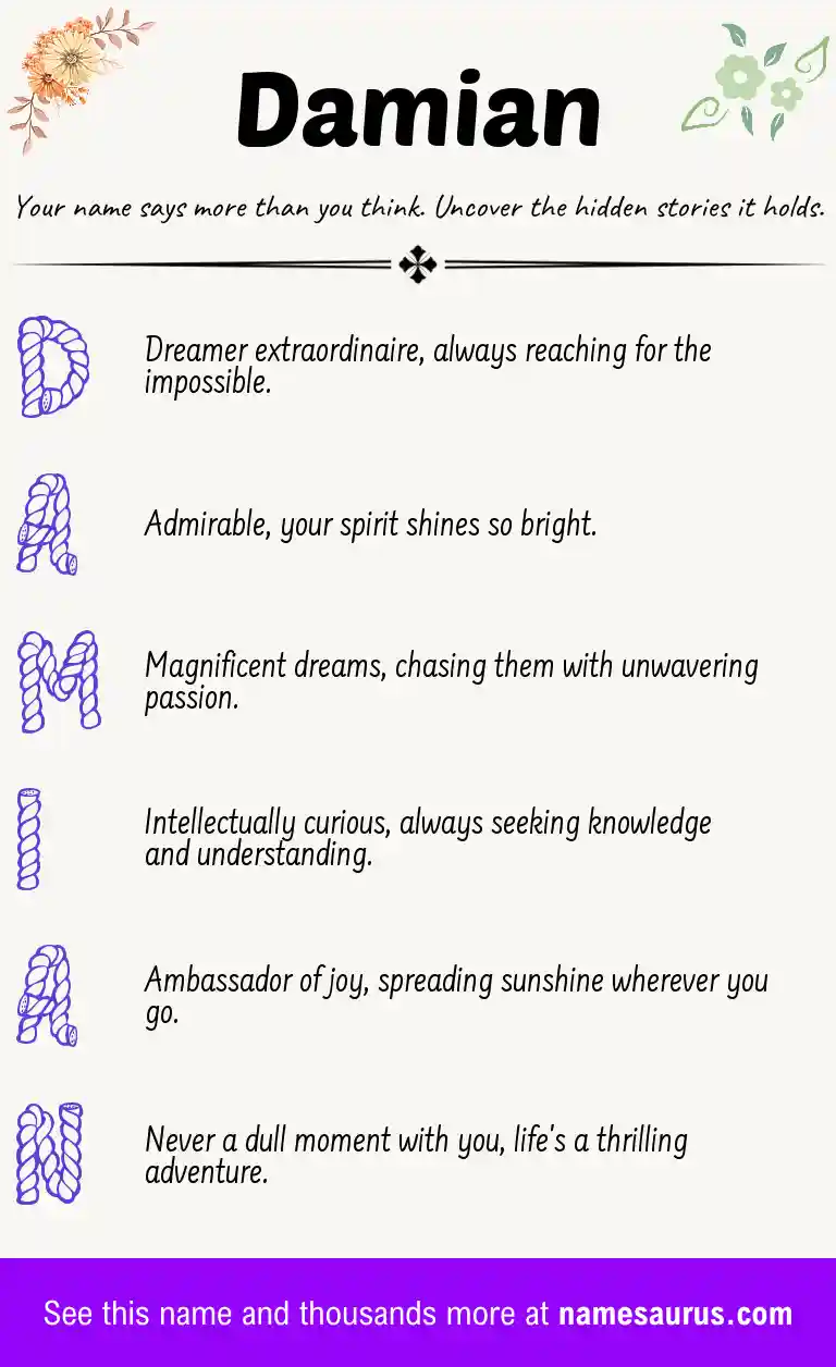 Acrostic poem about Damian.