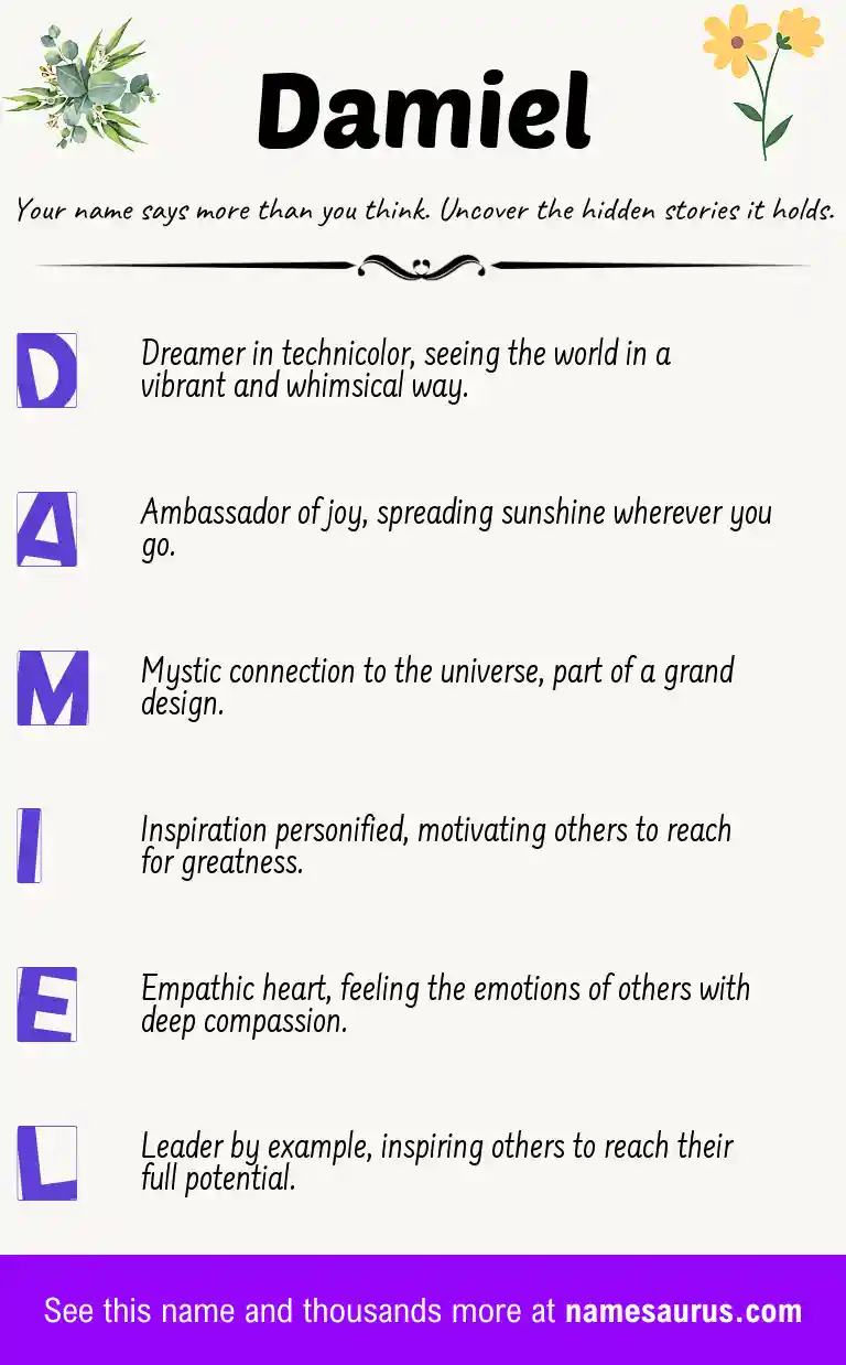 Acrostic poem about Damiel.