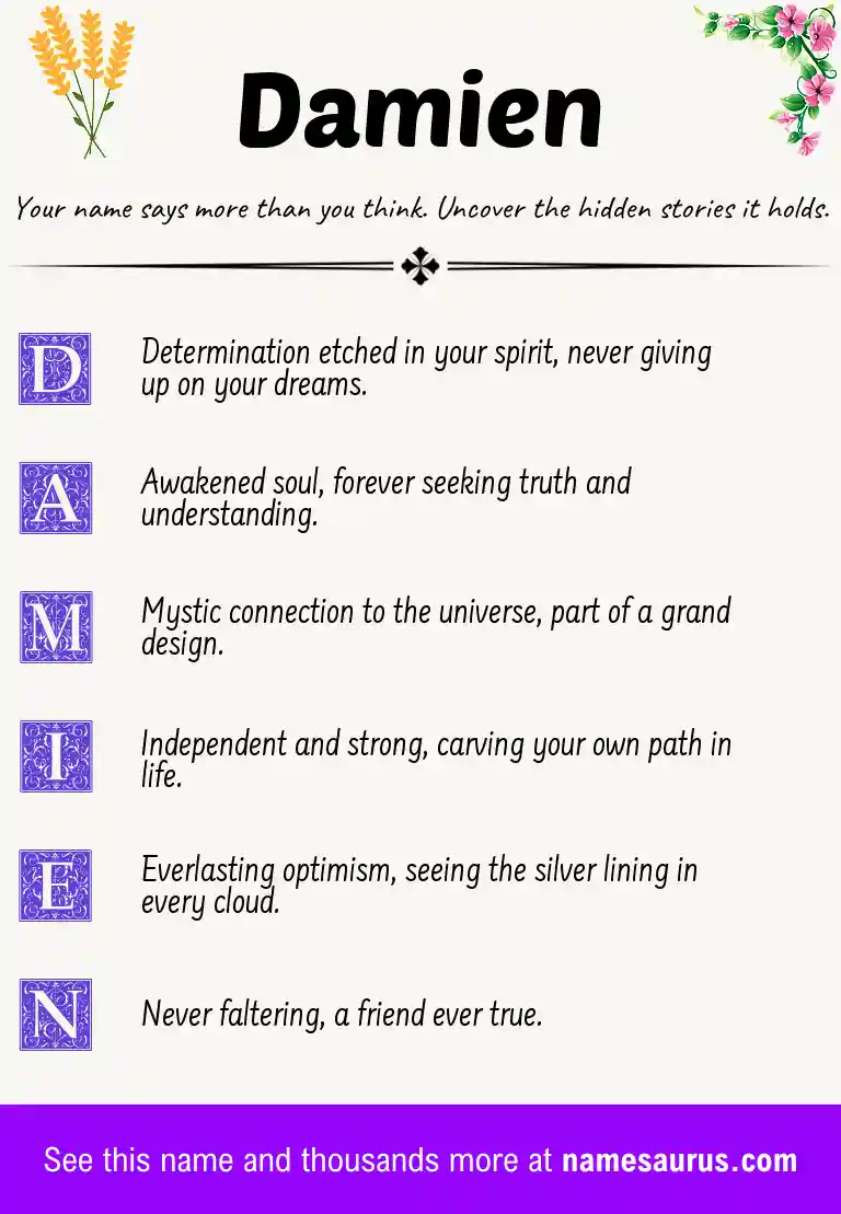 Acrostic poem about Damien.