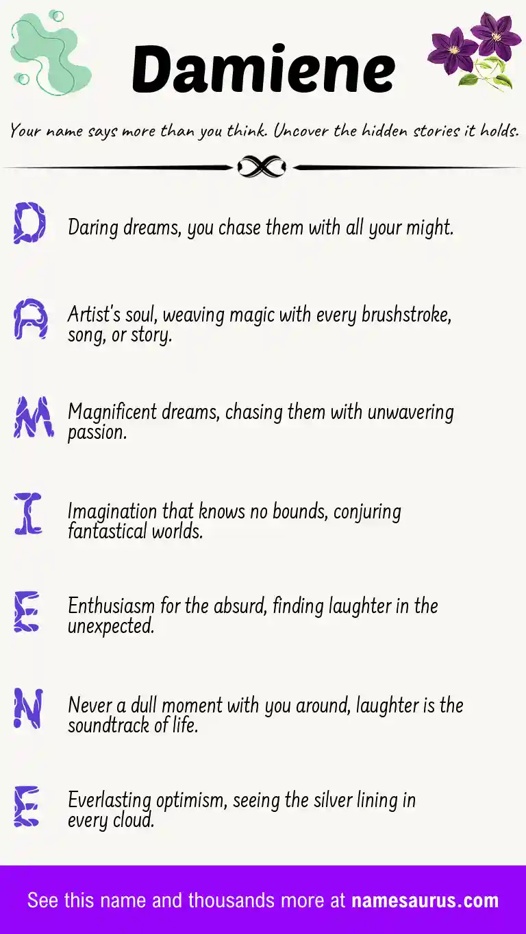 Acrostic poem about Damiene.