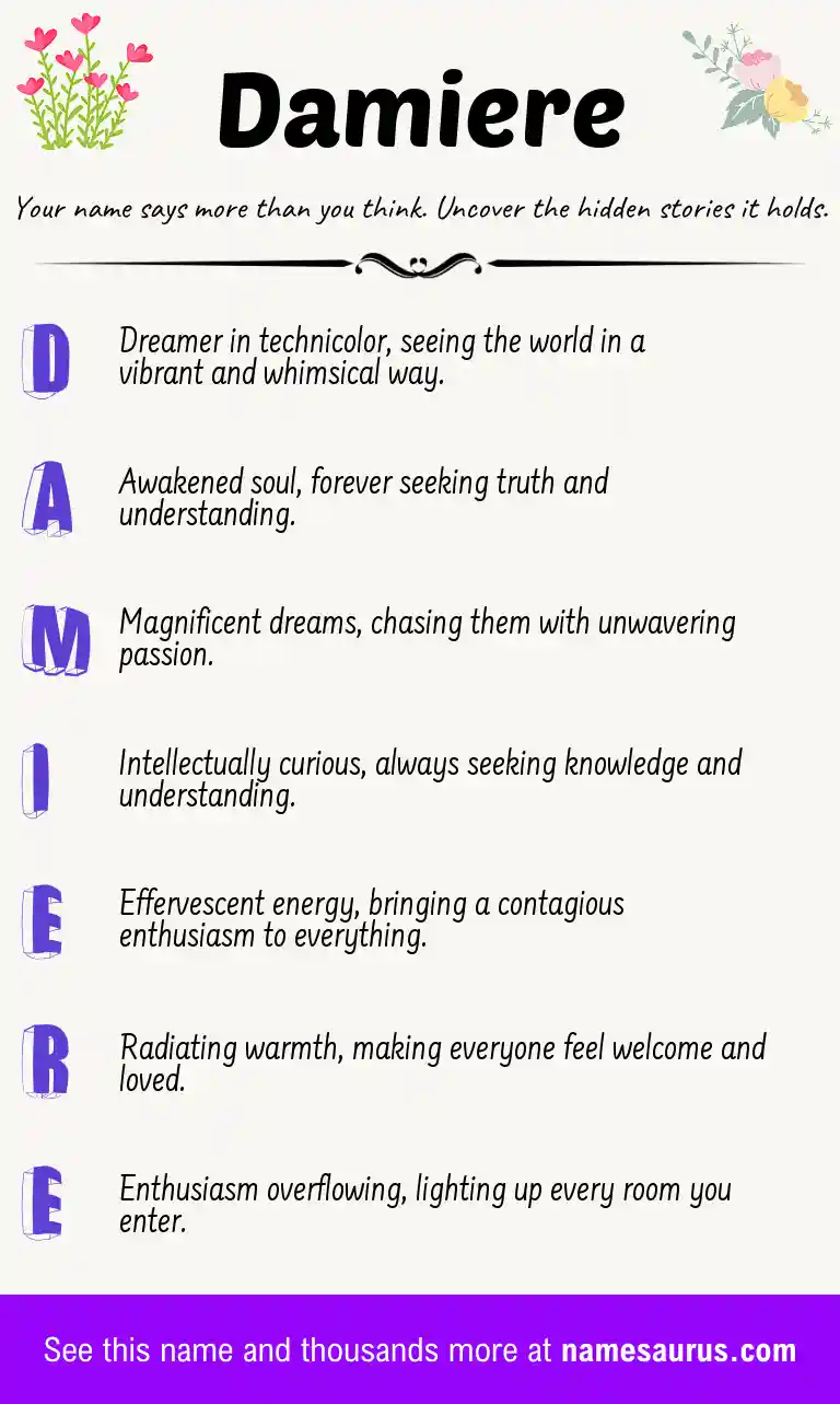 Acrostic poem about Damiere.