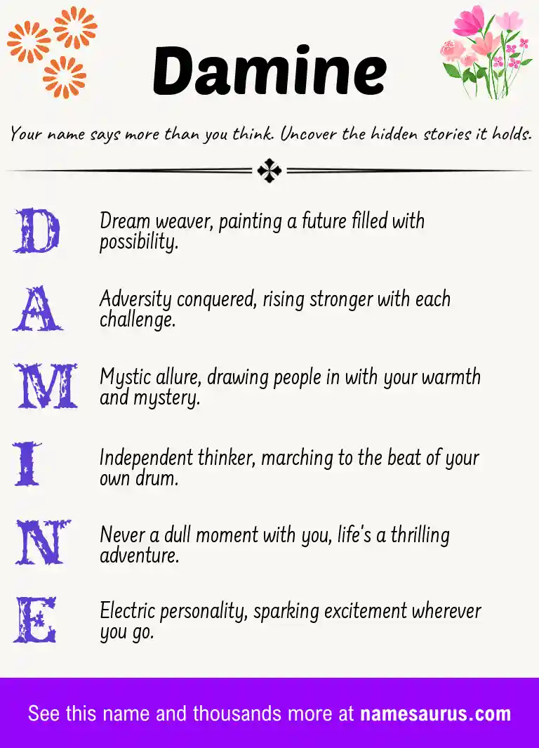 Acrostic poem about Damine.