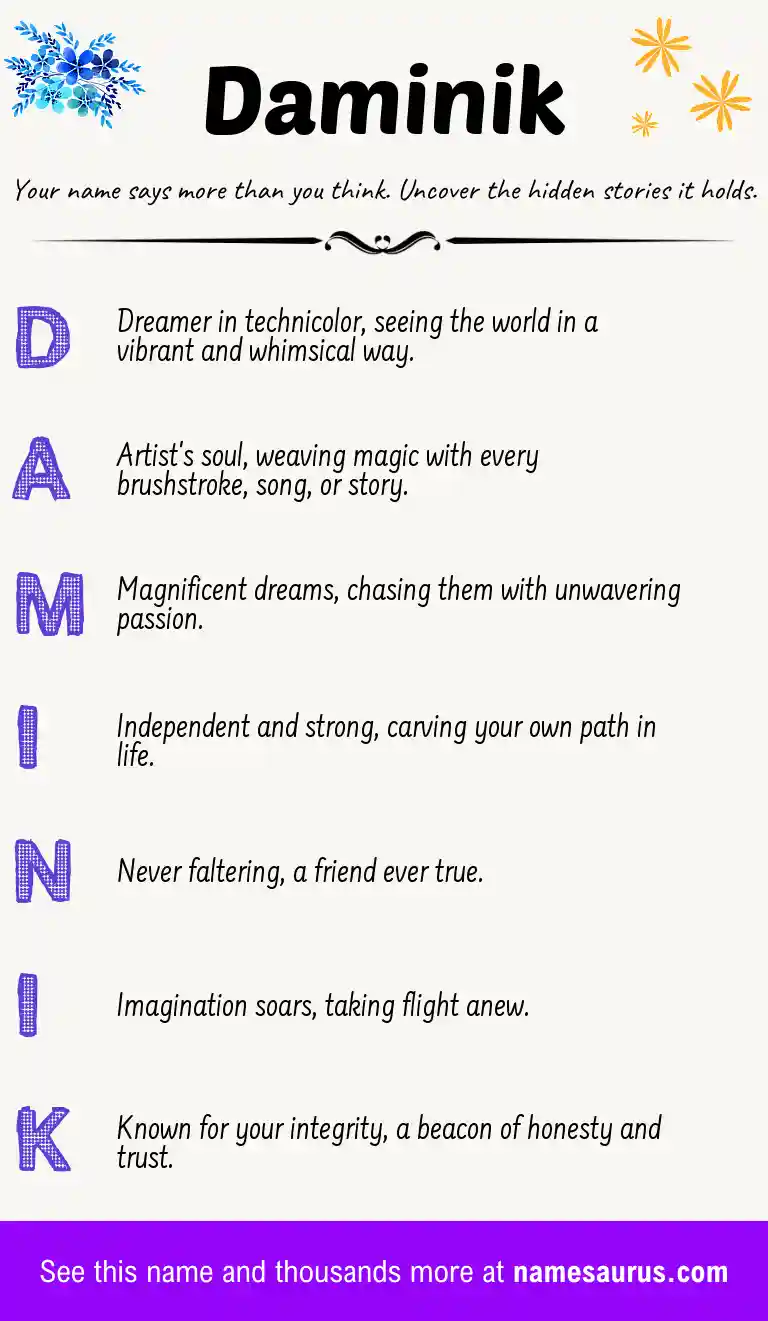 Acrostic poem about Daminik.