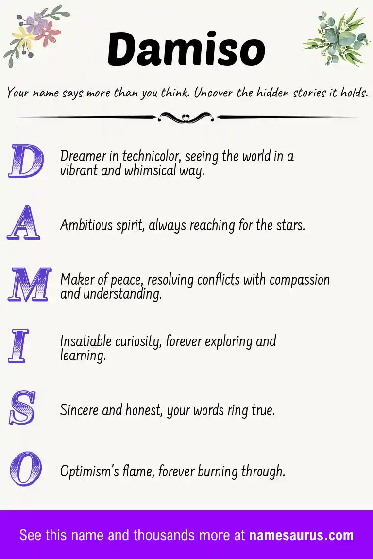 Acrostic poem about Damiso.