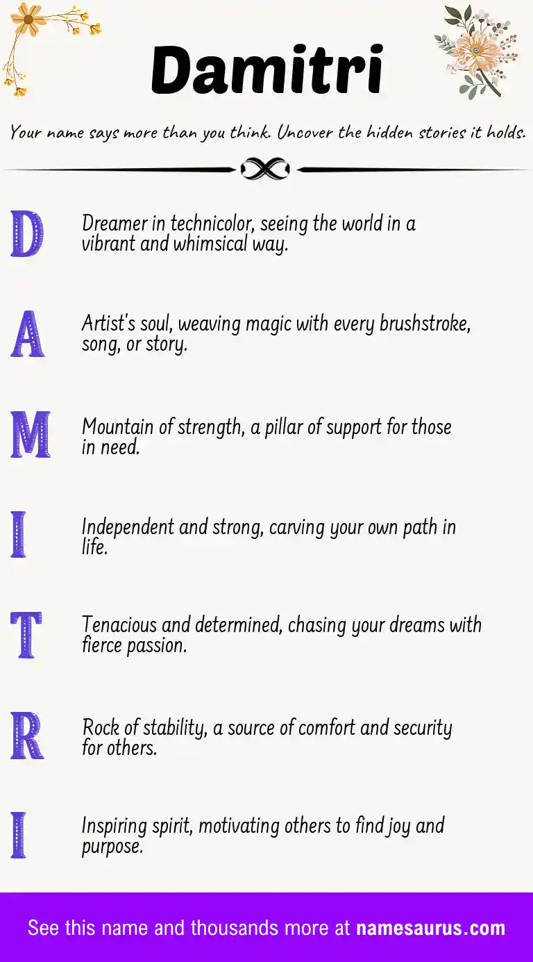 Acrostic poem about Damitri.