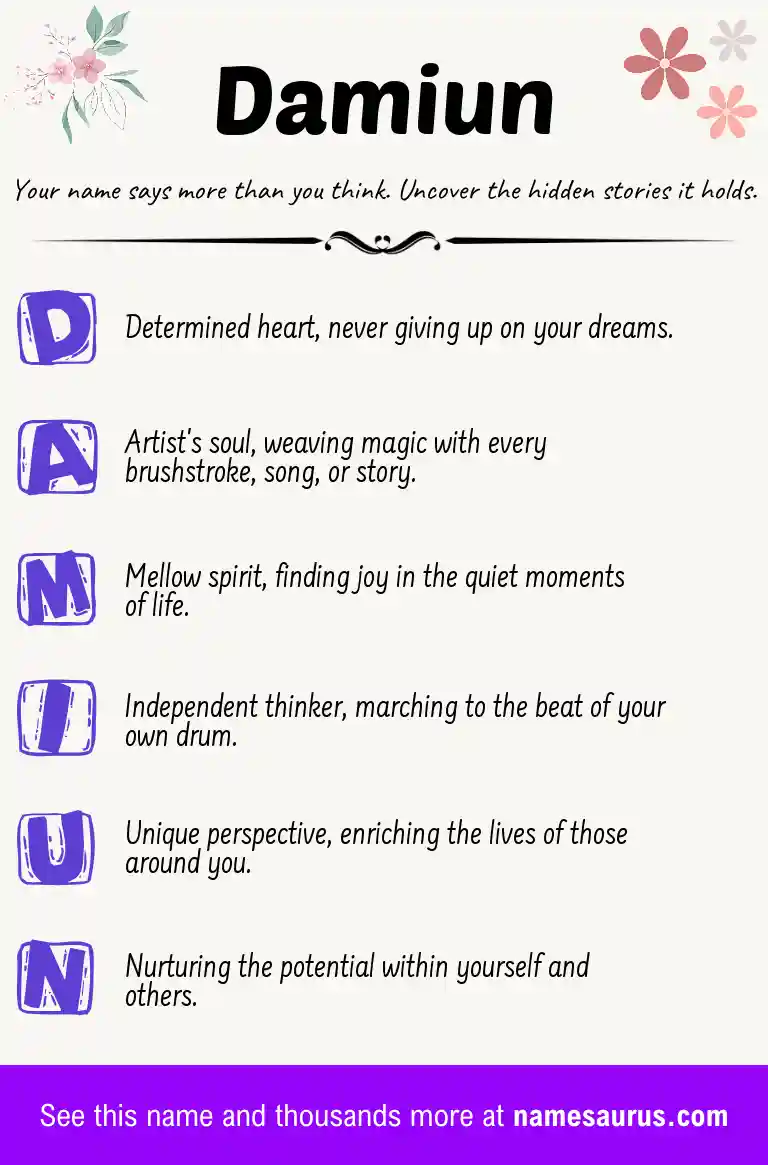 Acrostic poem about Damiun.