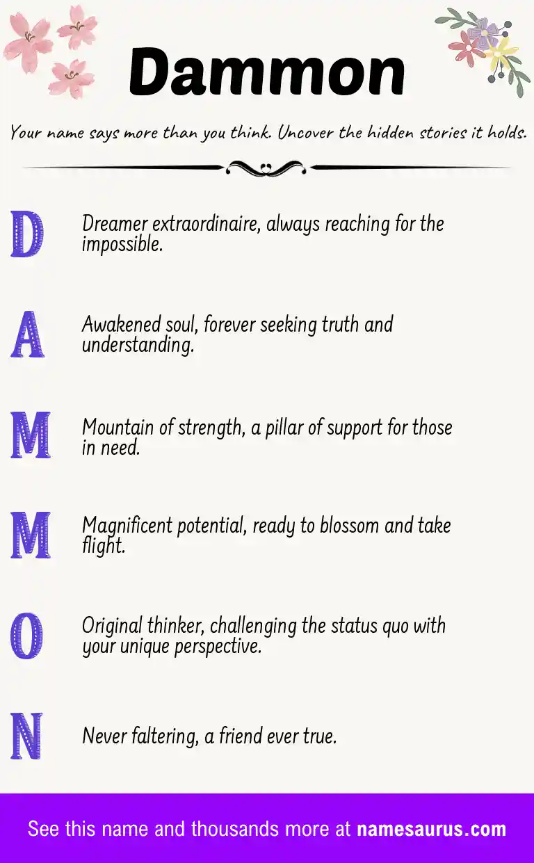 Acrostic poem about Dammon.