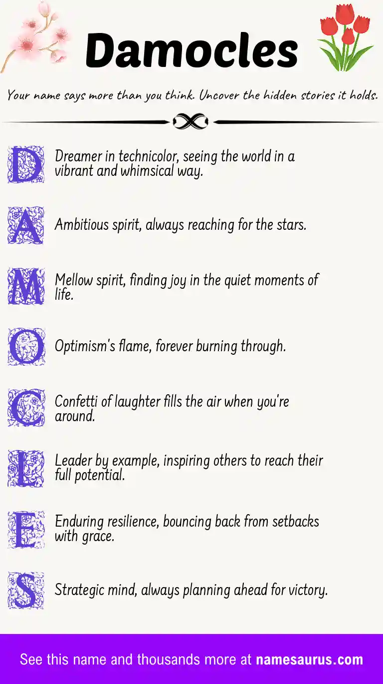 Acrostic poem about Damocles.