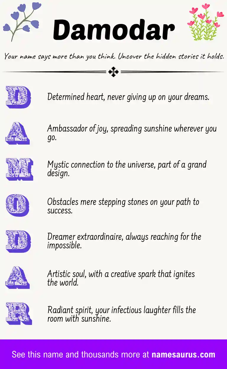 Acrostic poem about Damodar.