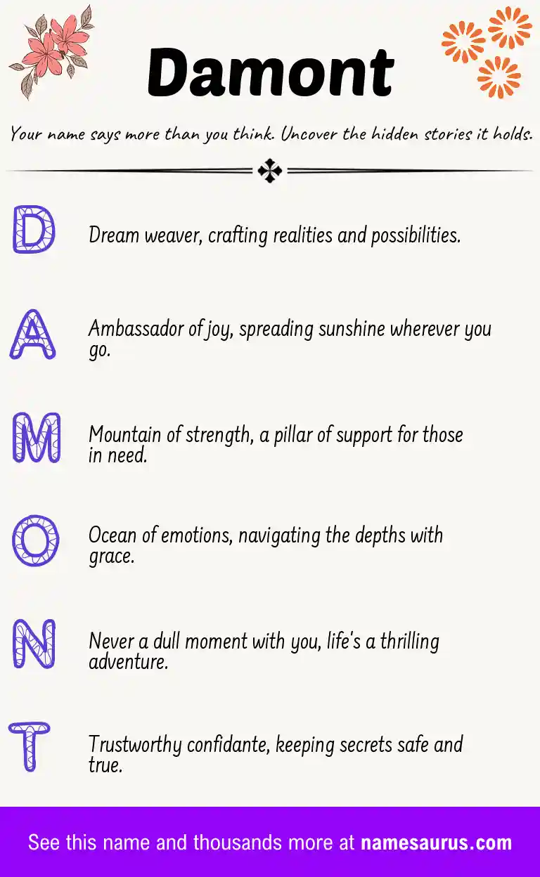 Acrostic poem about Damont.