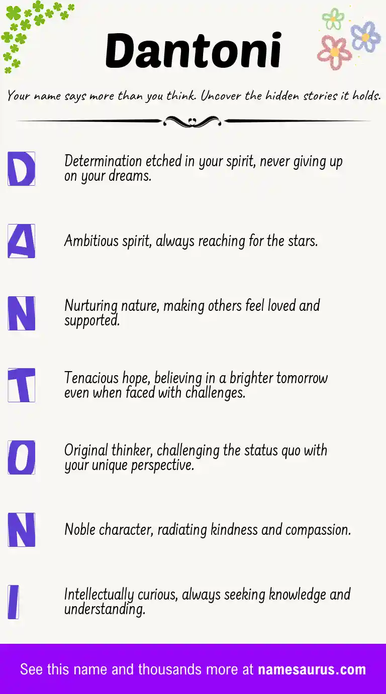 Acrostic poem about Dantoni.