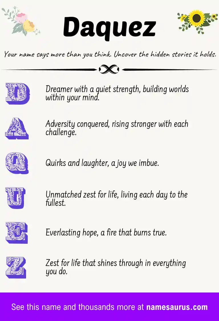 Acrostic poem about Daquez.