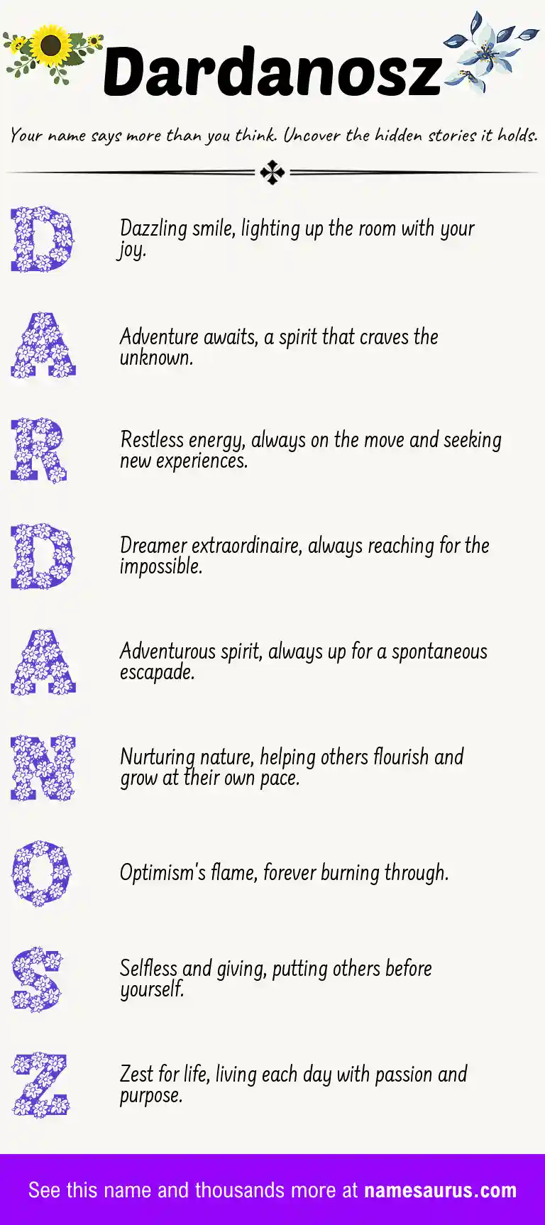 Acrostic poem about Dardanosz.