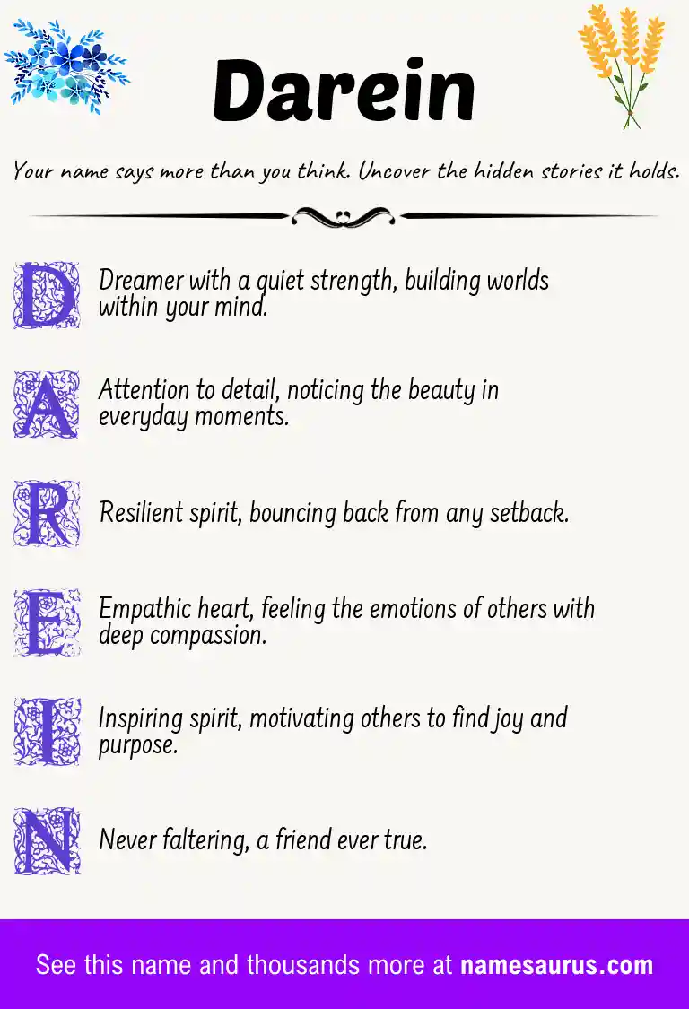 Acrostic poem about Darein.