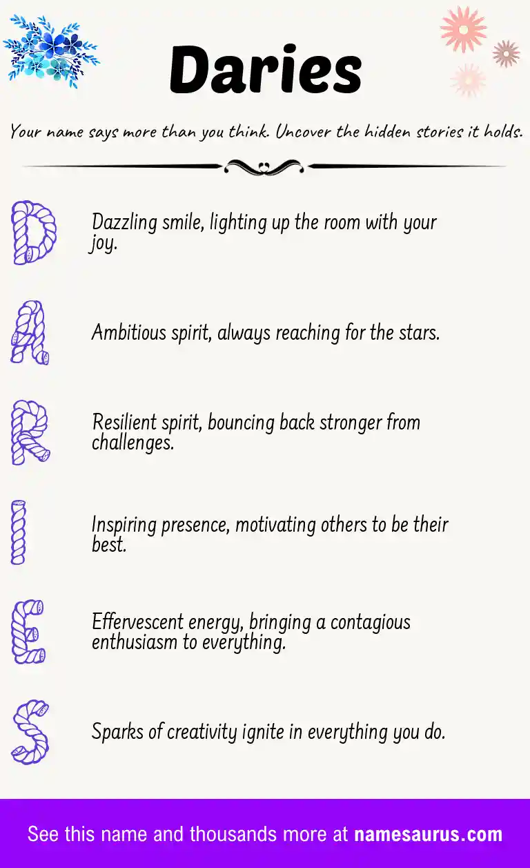 Acrostic poem about Daries.