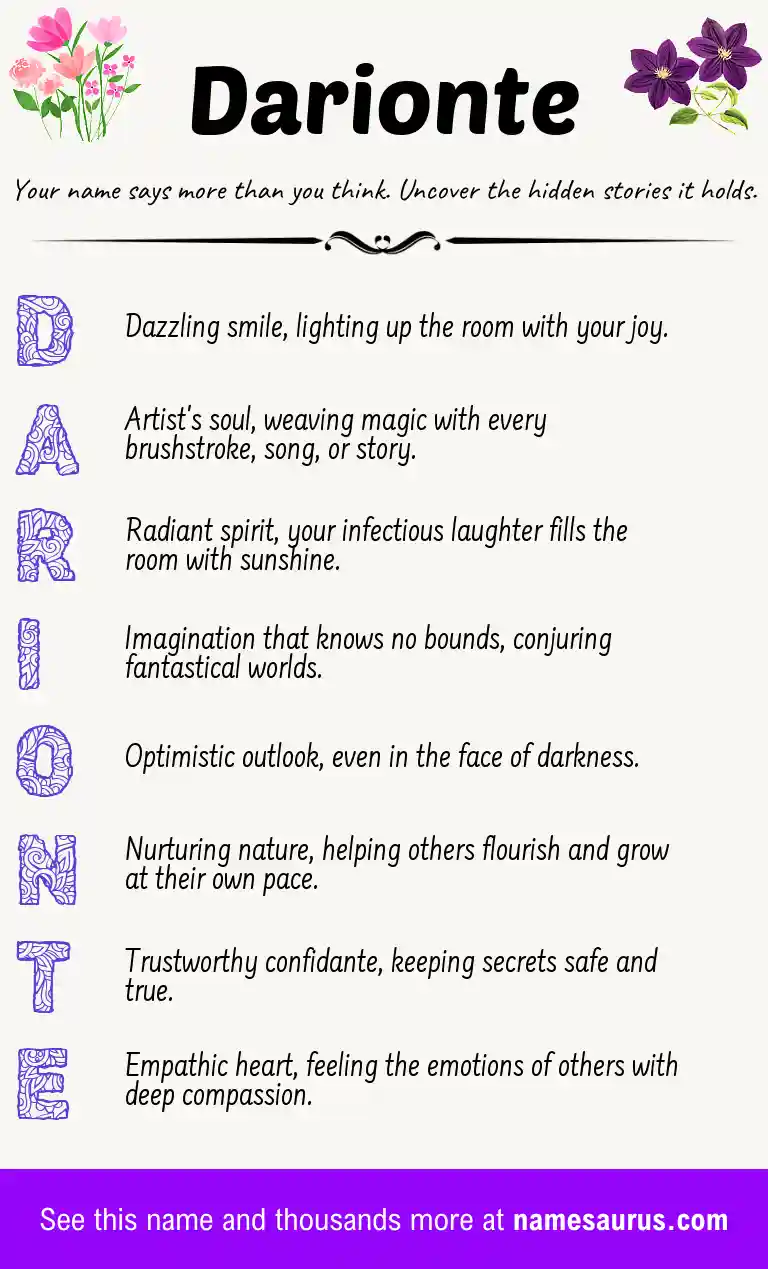 Acrostic poem about Darionte.