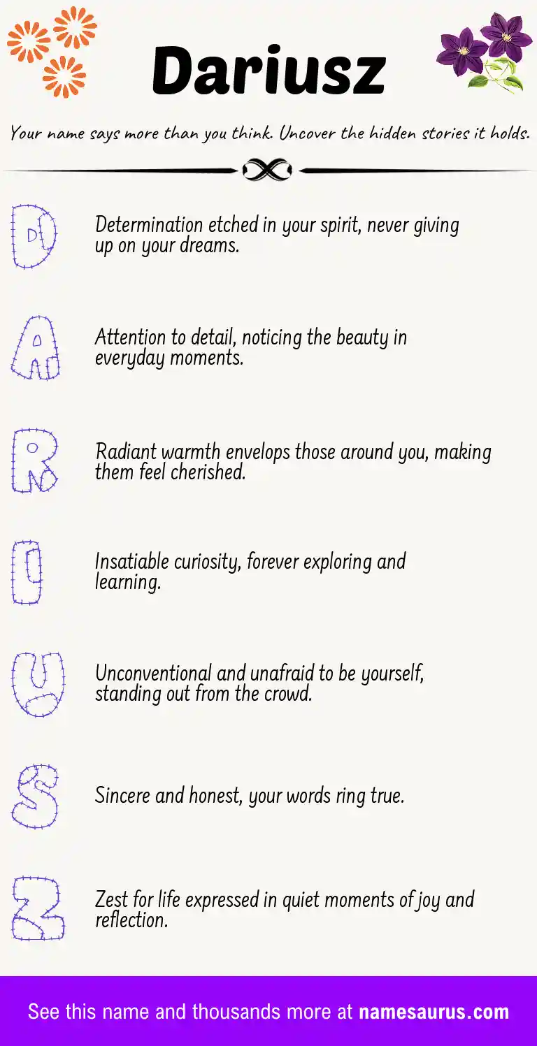 Acrostic poem about Dariusz.