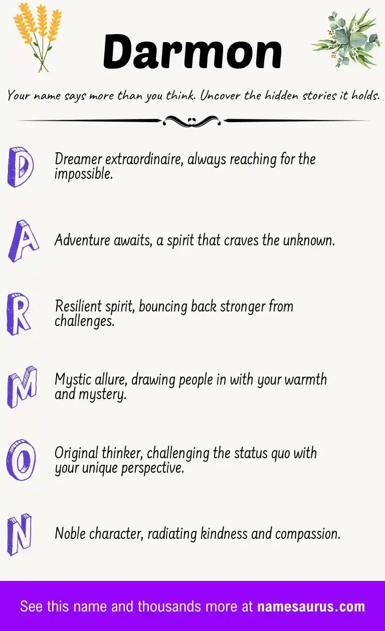 Acrostic poem about Darmon.