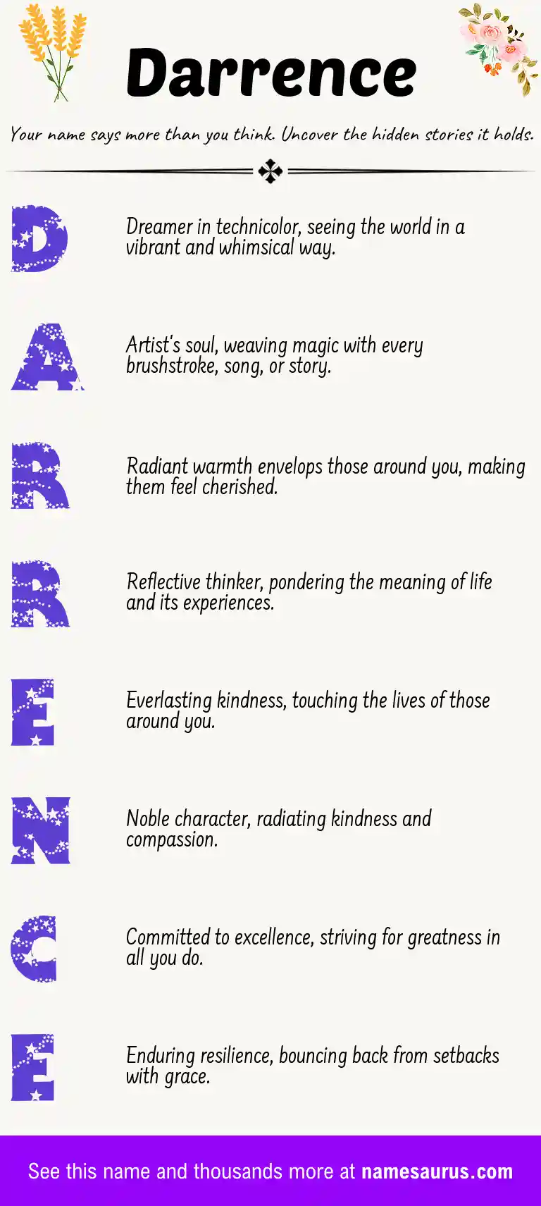 Acrostic poem about Darrence.