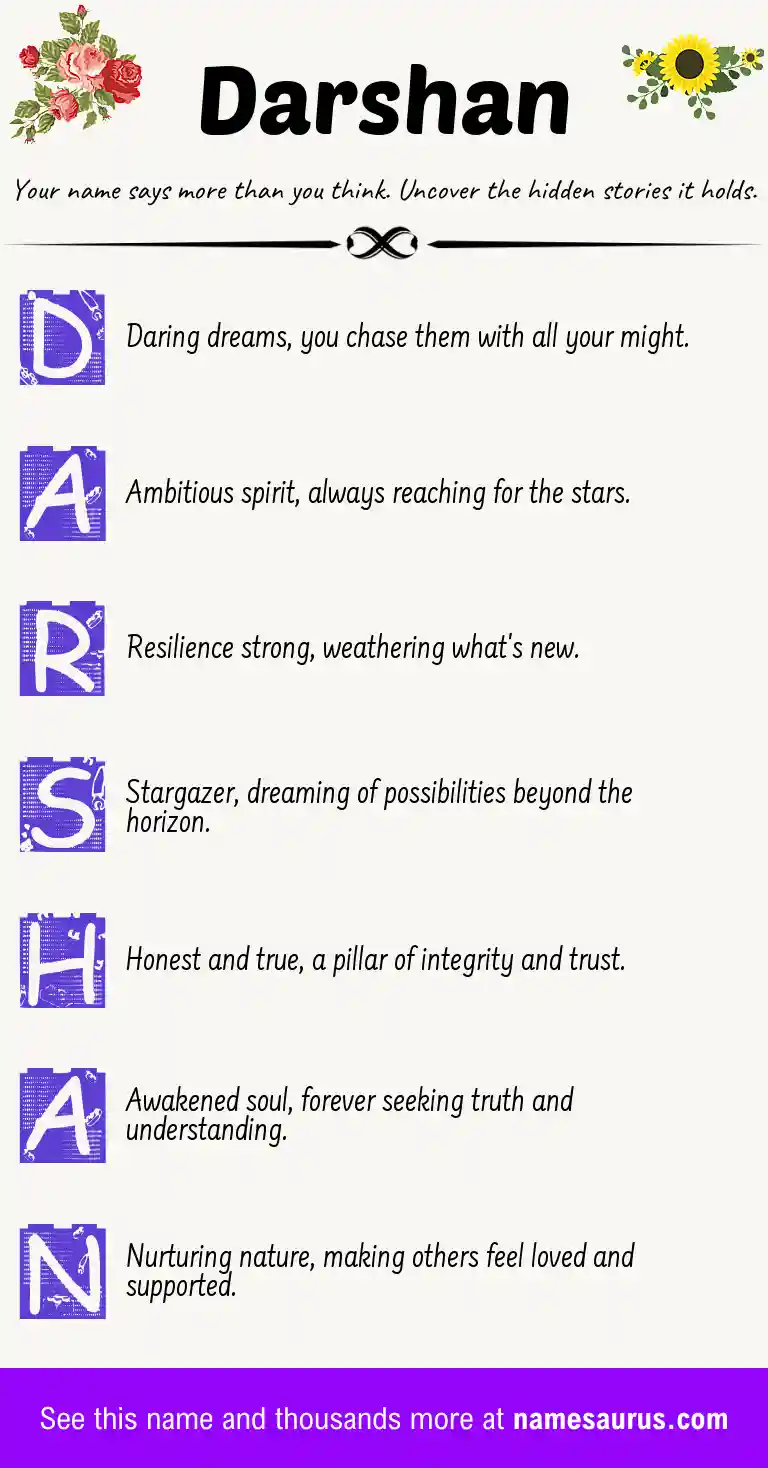 Acrostic poem about Darshan.