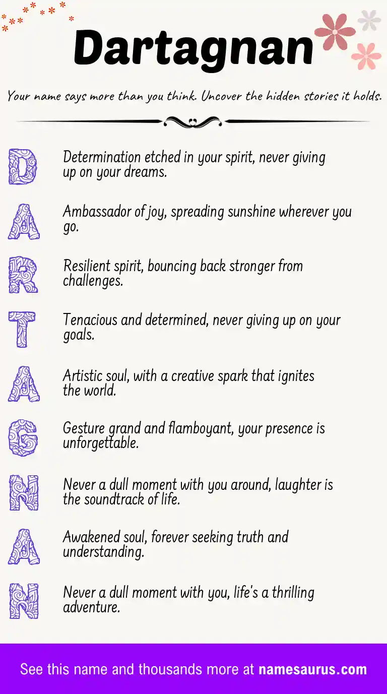 Acrostic poem about Dartagnan.